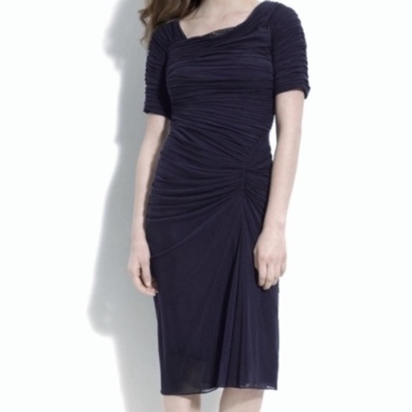 Tadashi Shoji Dresses & Skirts - Tadashi Shoji Black Asymmetrical Ruched Midi Dress